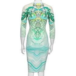 Pre Owned Roberto Cavalli Green Printed Jersey Dress M