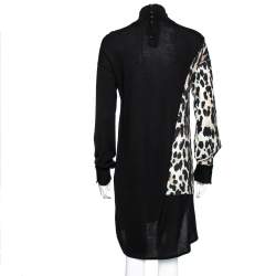 Pre Owned فستان روبرتو كافالي حرير وصوف بنقشة الفهد أسود وبني بعنق مستدير مقاس متوسط - ميديوم