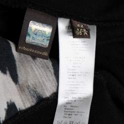 Pre Owned فستان روبرتو كافالي حرير وصوف بنقشة الفهد أسود وبني بعنق مستدير مقاس متوسط - ميديوم