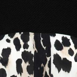 Pre Owned فستان روبرتو كافالي حرير وصوف بنق شة الفهد أسود وبني بعنق مستدير مقاس متوسط - ميديوم