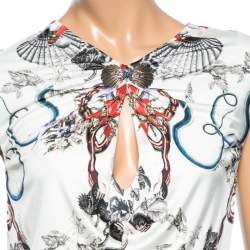 Pre Owned Roberto Cavalli White Floral Printed Jersey Dress M