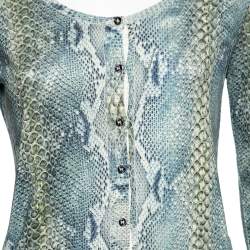 Pre Owned Roberto Cavalli Blue and Green Python Print Knit Sweater M