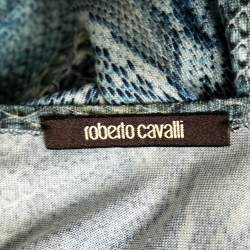 Pre Owned Roberto Cavalli Blue and Green Python Print Knit Sweater M