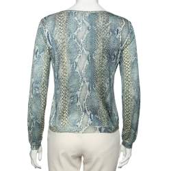 Pre Owned Roberto Cavalli Blue and Green Python Print Knit Sweater M