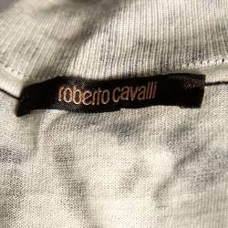 Pre Owned توب روبرتو كافالي حرير بنقشة الفهد بني بلا أكمام وبياقة مستديرة مقاس صغير - سمول