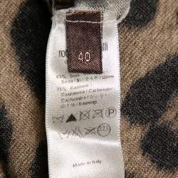 Pre Owned توب روبرتو كافالي حرير بنقشة الفهد بني بلا أكمام وبياقة مستديرة مقاس صغير - سمول