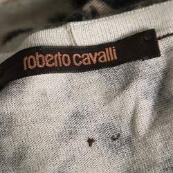 Pre Owned Roberto Cavalli Brown Leopard Printed Silk Button Front Sweater M