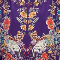 Pre Owned Roberto Cavalli Purple Floral Printed Silk Kaftan Top S