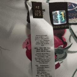 Pre Owned Roberto Cavalli White Floral Printed Silk Lace Trim Blouse M