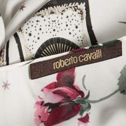 Pre Owned Roberto Cavalli White Floral Printed Silk Lace Trim Blouse M