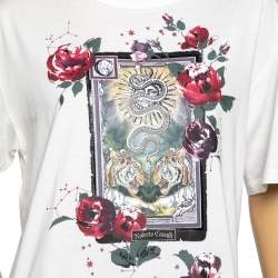 Pre Owned توب روبرتو كافالي قطن أبيض مطبوع مقاس صغير - سمول