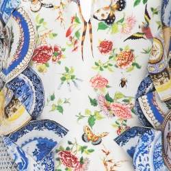 Pre Owned فستان روبرتو كافالي قماش مطبوع متعدد الألوان مزين بفيونكة أمامية وبلا أكمام مقاس متوسط - ميديوم