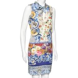 Pre Owned فستان روبرتو كافالي قماش مطبوع متعدد الألوان مزين بفيونكة أمامية وبلا أكمام مقاس متوسط - ميديوم