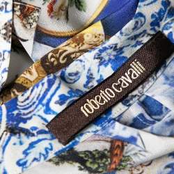 Pre Owned فستان روبرتو كافالي قماش مطبوع متعدد الألوان مزين بفيونكة أمامية وبلا أكمام مقاس متوسط - ميديوم