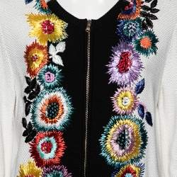 Pre Owned Roberto Cavalli White and Black Knit Straw and Sequin Embroidered Cardigan L
