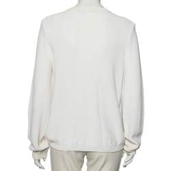 Pre Owned Roberto Cavalli White and Black Knit Straw and Sequin Embroidered Cardigan L