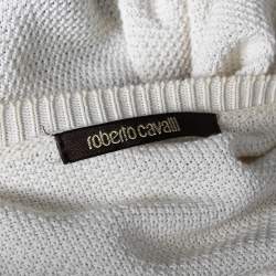 Pre Owned Roberto Cavalli White and Black Knit Straw and Sequin Embroidered Cardigan L