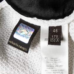 Pre Owned Roberto Cavalli White and Black Knit Straw and Sequin Embroidered Cardigan L