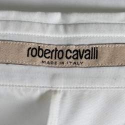 Pre Owned قميص روبرتو كافالي قطن أبيض مزين بأزرار أمامية مقاس متوسط - ميديوم