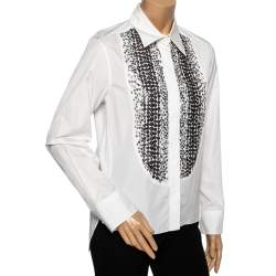 Pre Owned قميص روبرتو كافالي قطن أبيض مزين بأزرار أمامية مقاس متوسط - ميديوم