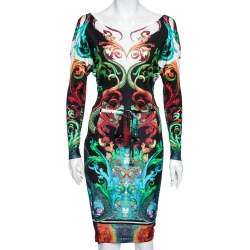 Pre Owned Roberto Cavalli Multicolor Printed Jersey Belted Midi Dress M
