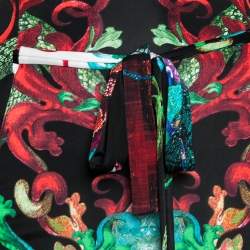 Pre Owned Roberto Cavalli Multicolor Printed Jersey Belted Midi Dress M