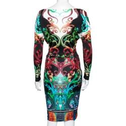 Pre Owned Roberto Cavalli Multicolor Printed Jersey Belted Midi Dress M