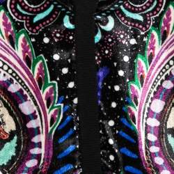 Pre Owned Roberto Cavalli Black Printed Velour & Knit Button Front Cardigan M