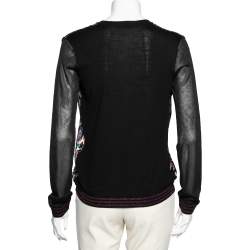 Pre Owned Roberto Cavalli Black Printed Velour & Knit Button Front Cardigan M