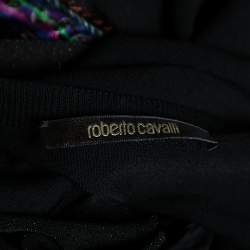 Pre Owned Roberto Cavalli Black Printed Velour & Knit Button Front Cardigan M