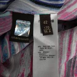 Pre Owned بلوزة روبرتو كافالي حرير مرن بطبعة وردي مزينة برباط مقاس متوسط - ميديوم