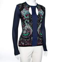 Pre Owned Roberto Cavalli Multicolor Jacquard Knit Cutout Detail Jumper M