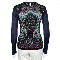 Pre Owned Roberto Cavalli Multicolor Jacquard Knit Cutout Detail Jumper M