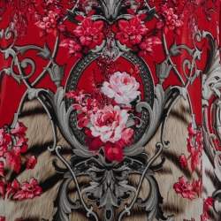 Pre Owned Roberto Cavalli Brown Animal and Floral Printed Silk Blouse M