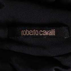 Pre Owned Roberto Cavalli Grey Jersey Gathered Plunging Neck Dress M