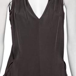 Pre Owned Roberto Cavalli Grey Jersey Gathered Plunging Neck Dress M