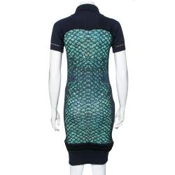 Pre Owned Roberto Cavalli Multicolor Printed Jersey & Wool Knit Turtle Neck Midi Dress M
