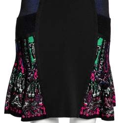 Pre Owned تنورة روبرتو كافالي تريكو أسود ومتعددة الألوان واسعة مقاس متوسط - ميديوم