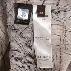 Pre Owned قميص روبرتو كافالي حرير بيج مطبوع بأزرار أمامية مقاس متوسط - ميديوم