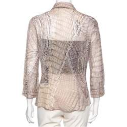 Pre Owned قميص روبرتو كافالي حرير بيج مطبوع بأزرار أمامية مقاس متوسط - ميديوم