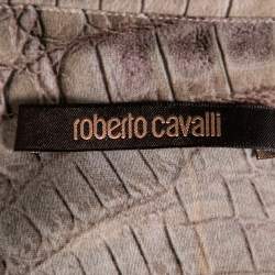 Pre Owned قميص روبرتو كافالي حرير بيج مطبوع بأزرار أمامية مقاس متوسط - ميديوم