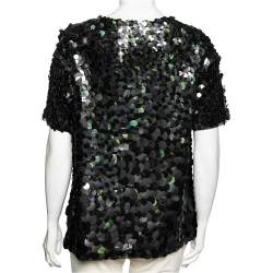 Pre Owned توب روبرتو كافالي حرير مزخرف ريش وبيلت لونين مقاس متوسط (ميديوم)