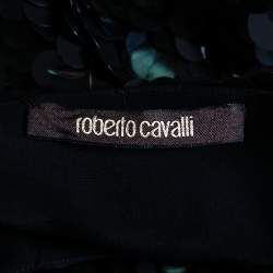 Pre Owned توب روبرتو كافالي حرير مزخرف ريش وبيلت لونين مقاس متوسط (ميديوم)