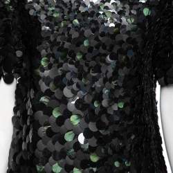 Pre Owned توب روبرتو كافالي حرير مزخرف ريش وبيلت لونين مقاس متوسط (ميديوم)