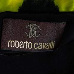 Pre Owned Roberto Cavalli Neon Yellow Printed Silk Pocket Detailed Jacket M 