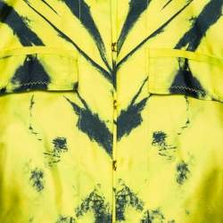 Pre Owned Roberto Cavalli Neon Yellow Printed Silk Pocket Detailed Jacket M 
