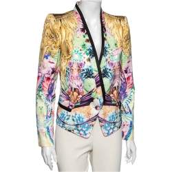 Pre Owned Roberto Cavalli Multicolor Printed Silk Button Front Blazer Jacket M