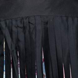 Pre Owned تنورة قصيرة روبرتو كافالي حرير مطبوع مورد وأسود بطيات مقاس متوسط (ميديوم)