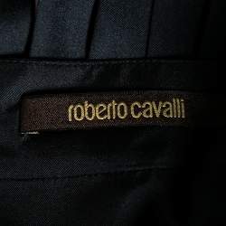 Pre Owned تنورة قصيرة روبرتو كافالي حرير مطبوع مورد وأسود بطيات مقاس متوسط (ميديوم)