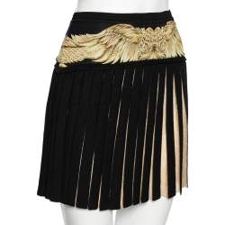 Pre Owned Roberto Cavalli Black & Gold Lurex Knit Pleated Skirt M 